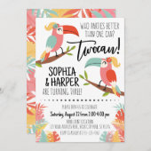 Toucan Verjaardagsuitnodiging Zusters Meisje Twoca Kaart (Voorkant / Achterkant)