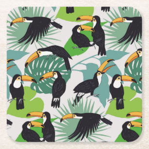 Toucan Vogel: Palmbladeren Patroon Kartonnen Onderzetters