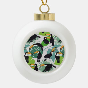 Toucan Vogel: Palmbladeren Patroon Keramische Bal Ornament