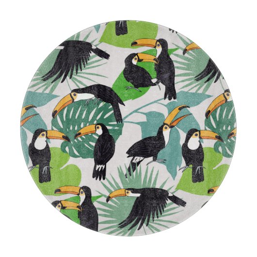 Toucan Vogel: Palmbladeren Patroon Snijplank (Voorkant)