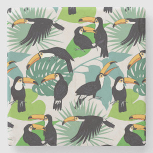 Toucan Vogel: Palmbladeren Patroon Stenen Onderzetter