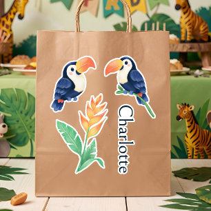 Toucan Vogels Tropische Bloemen & Naam Schattige D Sticker