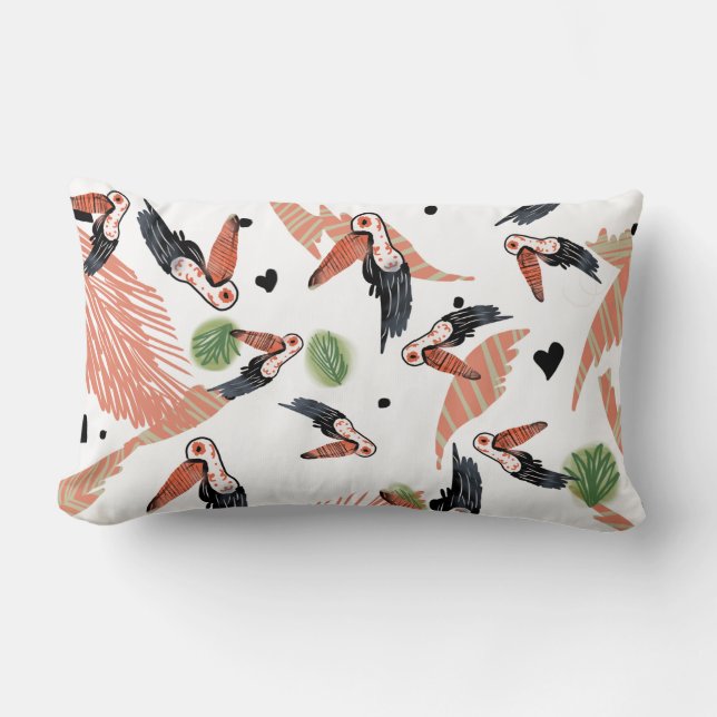 Toucan Vogels Zomer Tropisch Groen Kunst Kussen (Voorkant)