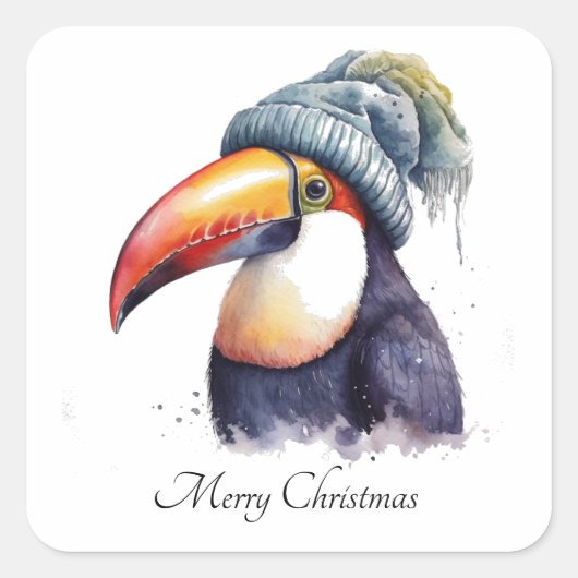 Toucan Winter Vibes, aangepast Vierkante Sticker (Voorkant)