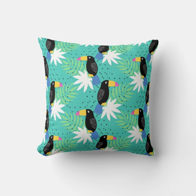 Toucanen Op Teal Kussen (Voorkant)