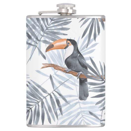 Toucanes en palmbladeren. Gray Heupfles (Voorkant)