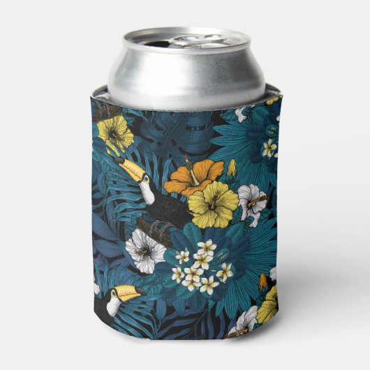 Toucans and tropical flora, blue, yellow, oranje blikjeskoeler (Blikje Voorkant)