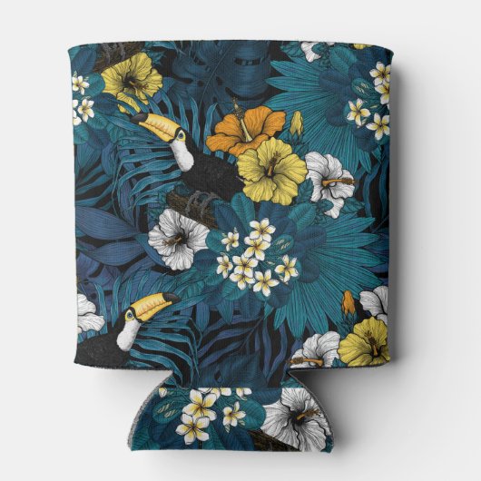 Toucans and tropical flora, blue, yellow, oranje blikjeskoeler (Achterkant)