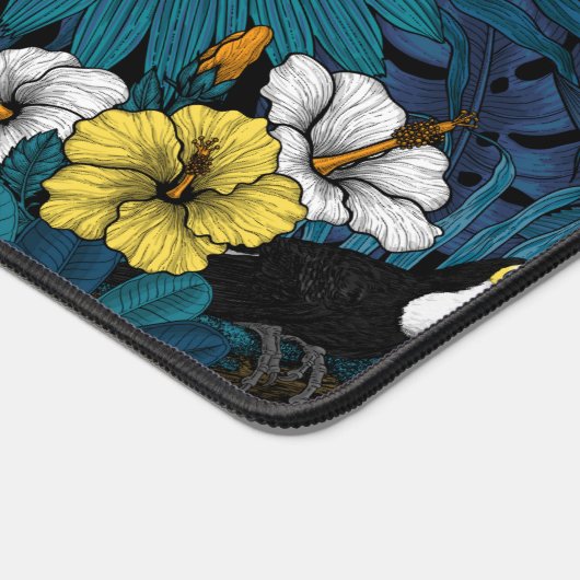 Toucans and tropical flora, blue, yellow, oranje bureaumat (Hoek)