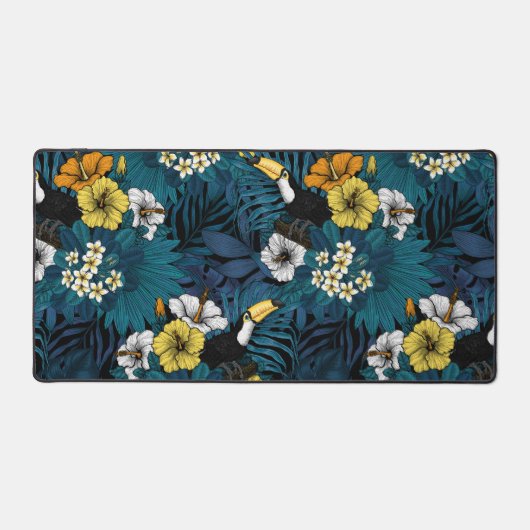 Toucans and tropical flora, blue, yellow, oranje bureaumat (Voorkant)