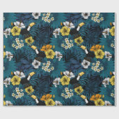 Toucans and tropical flora, blue, yellow, oranje cadeaupapier (Vlak)