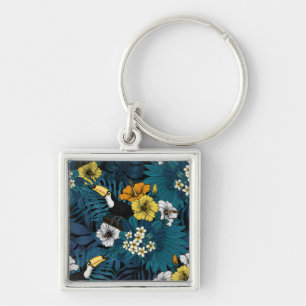 Toucans and tropical flora, blue, yellow, oranje sleutelhanger