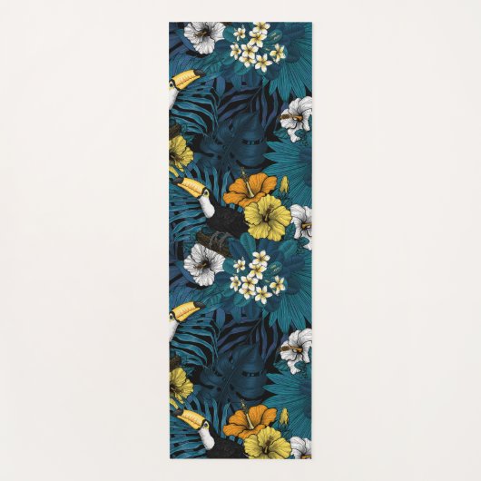 Toucans and tropical flora, blue, yellow, oranje yogamat (Voorkant)