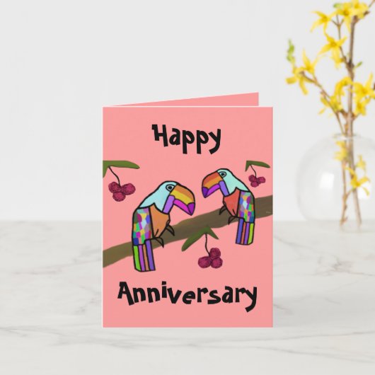 Toucans blij Jubileum Kaart (Gele Bloem)