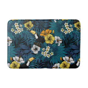 Toucans en tropische flora, blauw, geel, oranje badmat