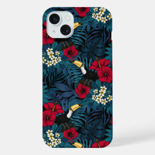 Toucans en tropische flora, groen en rood iPhone 15 plus case