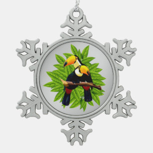 Toucans Exotische Vogels op Zilver Tin Sneeuwvlok Ornament