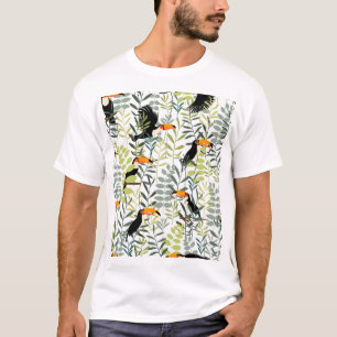 Toucans groen blad patroon T-shirt