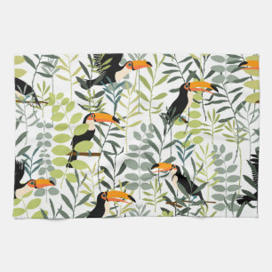 Toucans groen blad patroon Theedoek