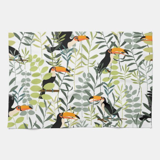 Toucans groen blad patroon Theedoek (Horizontaal)