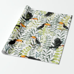 Toucans in groene bladeren en takken naadloos cadeaupapier