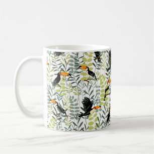 Toucans in groene bladeren en takken naadloos koffiemok