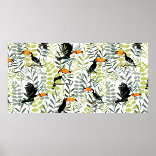 Toucans in groene bladeren en takken naadloos poster