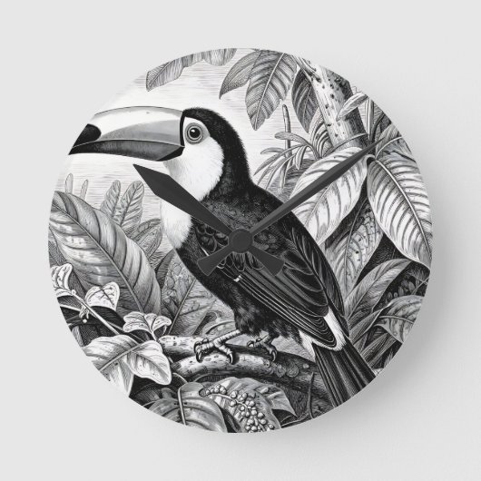 Toucans Jungleblad Gravure Ronde Klok (Voorkant)