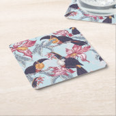 Toucans met exotische bloemen kartonnen onderzetters (Schuin)