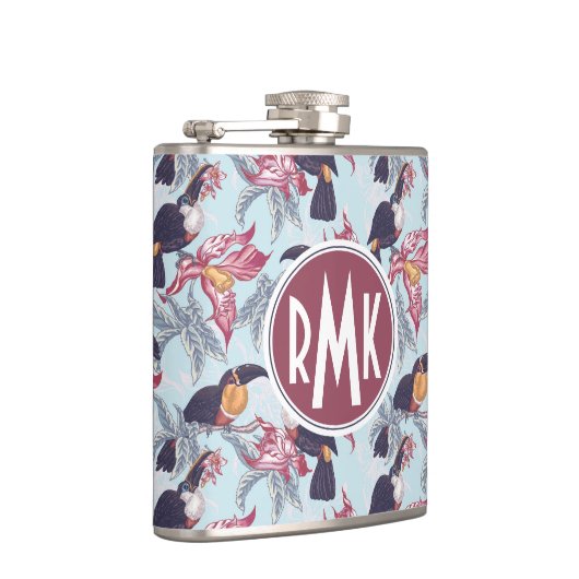Toucans met exotische bloemen | Monogram Heupfles (Rechts)