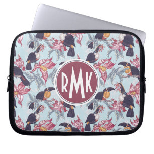 Toucans met exotische bloemen   Monogram Laptop Sleeve