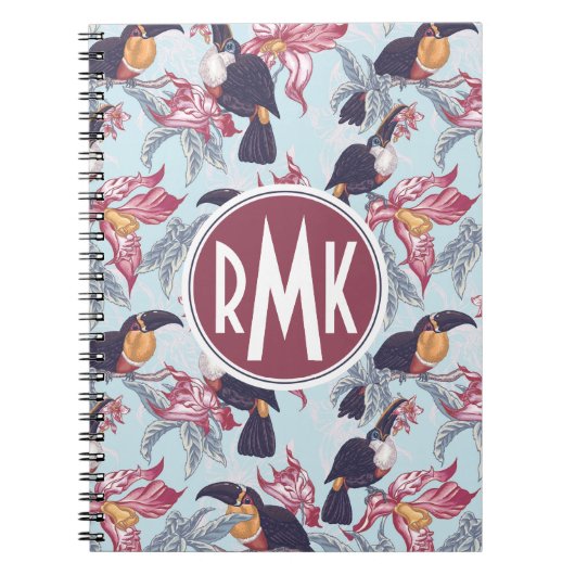 Toucans met exotische bloemen | Monogram Notitieboek (Voorkant)