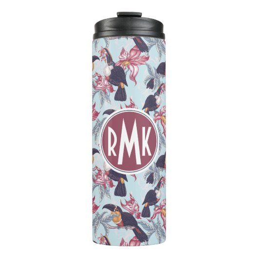 Toucans met exotische bloemen | Monogram Thermosbeker (Voorkant)