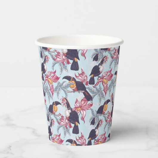 Toucans met exotische bloemen papieren bekers (Achterkant)