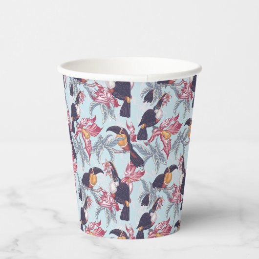 Toucans met exotische bloemen papieren bekers (Rechts)