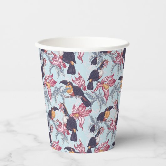 Toucans met exotische bloemen papieren bekers (Voorkant)