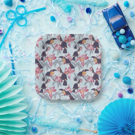 Toucans met exotische bloemen papieren bordje (Feest)