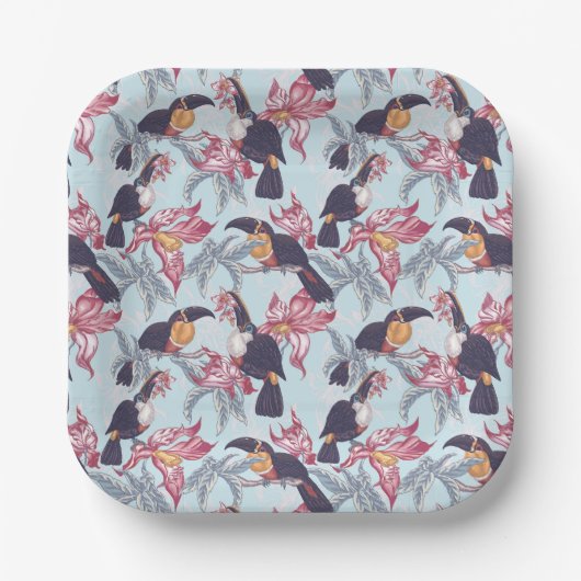 Toucans met exotische bloemen papieren bordje (Voorkant)