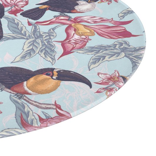 Toucans met exotische bloemen snijplank (Hoek)