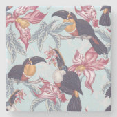 Toucans met exotische bloemen stenen onderzetter (Voorkant)