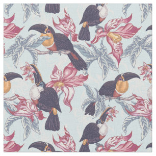 Toucans met exotische bloemen stof