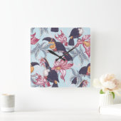 Toucans met exotische bloemen vierkante klok (Huis)