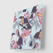 Toucans met exotische bloemen vierkante klok (Hoek)