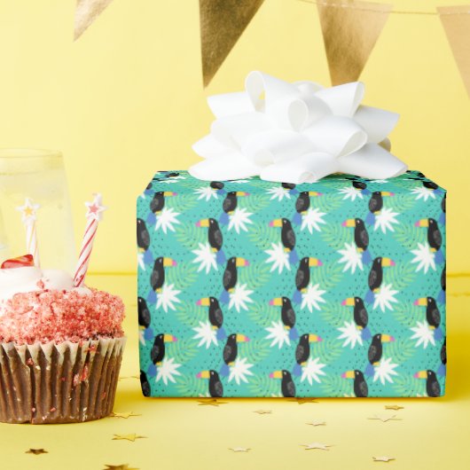 Toucans op Blauwgroen Cadeaupapier (Verjaardagsfeest)