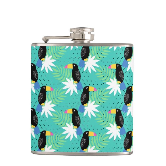 Toucans op Blauwgroen Heupfles (Voorkant)