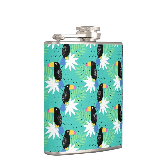 Toucans op Blauwgroen Heupfles (Rechts)