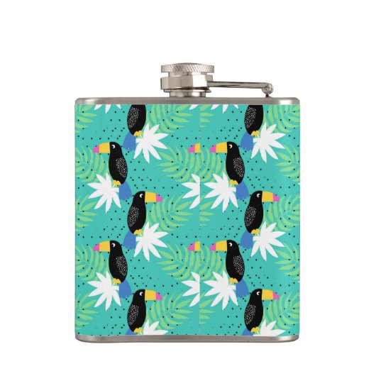 Toucans op Blauwgroen Heupfles (Achterkant)