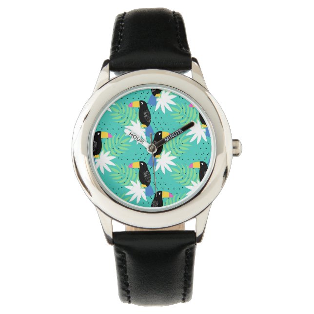 Toucans op Blauwgroen Horloge (Voorkant)