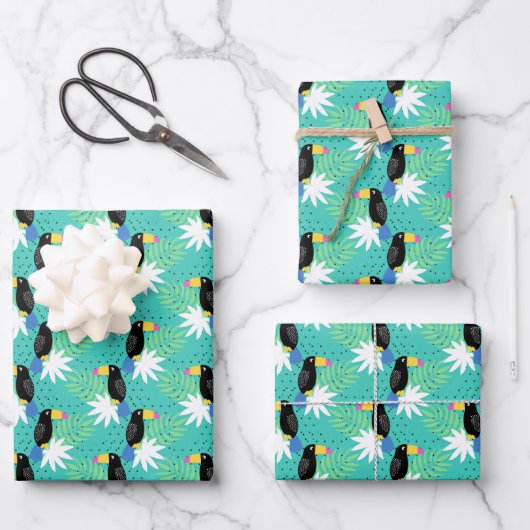 Toucans op Blauwgroen Inpakpapier Vel (Voorkant)
