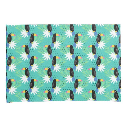 Toucans op Blauwgroen Kussensloop (Voorkant-Rechts)